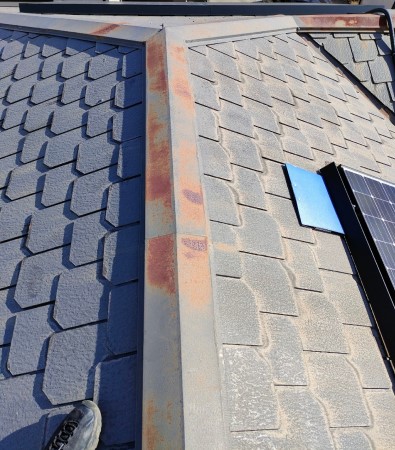 棟板金の錆び　屋根点検　菊陽町